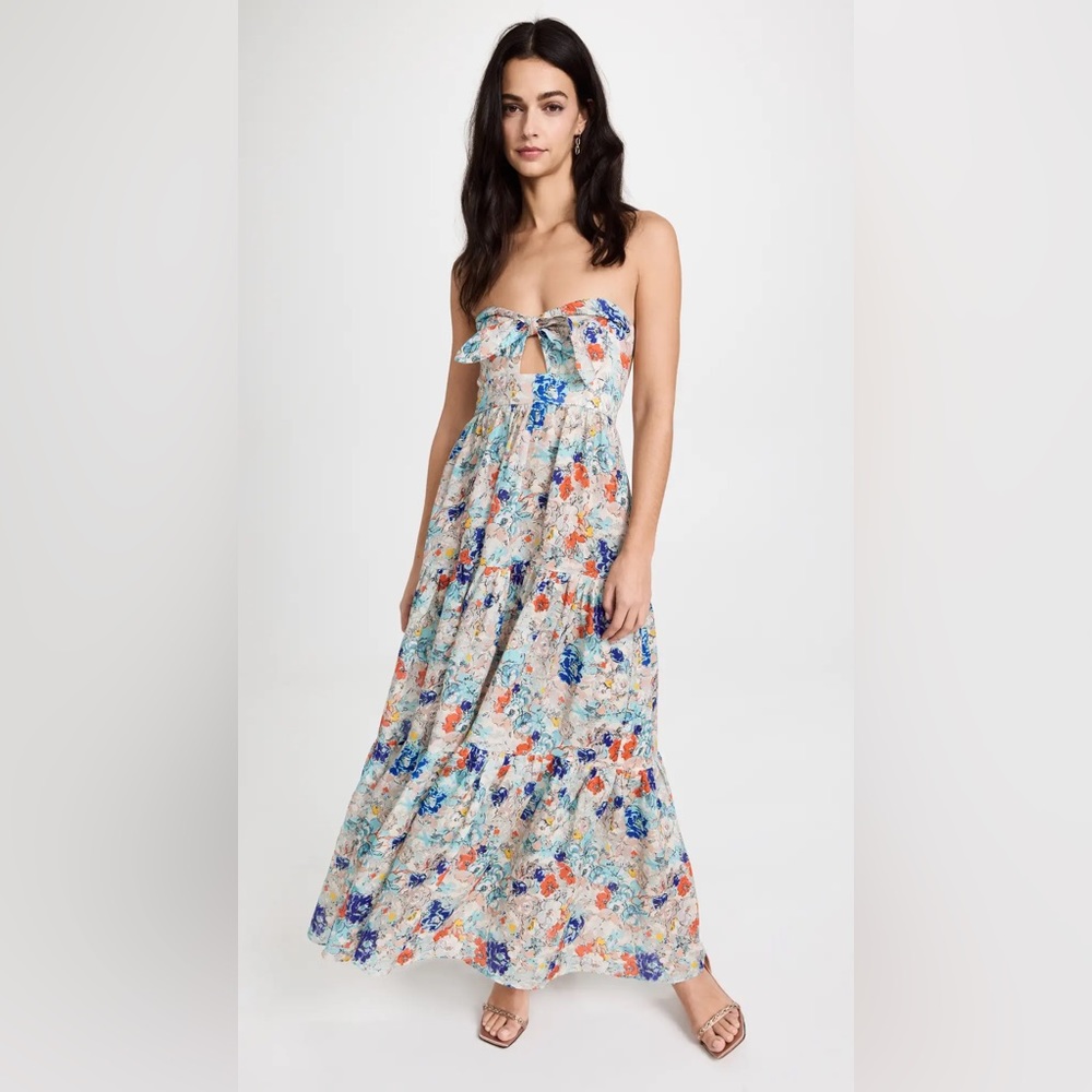 Zimmermann - Clover Tie Front Midi Dress Topaz Peony Floral US 8 / AU 2 / Medium - Picture 7 of 16